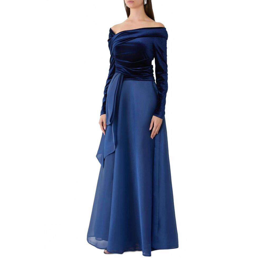 NEW TALBOT RUNHOF velvet bodice evening gown in dark blue
